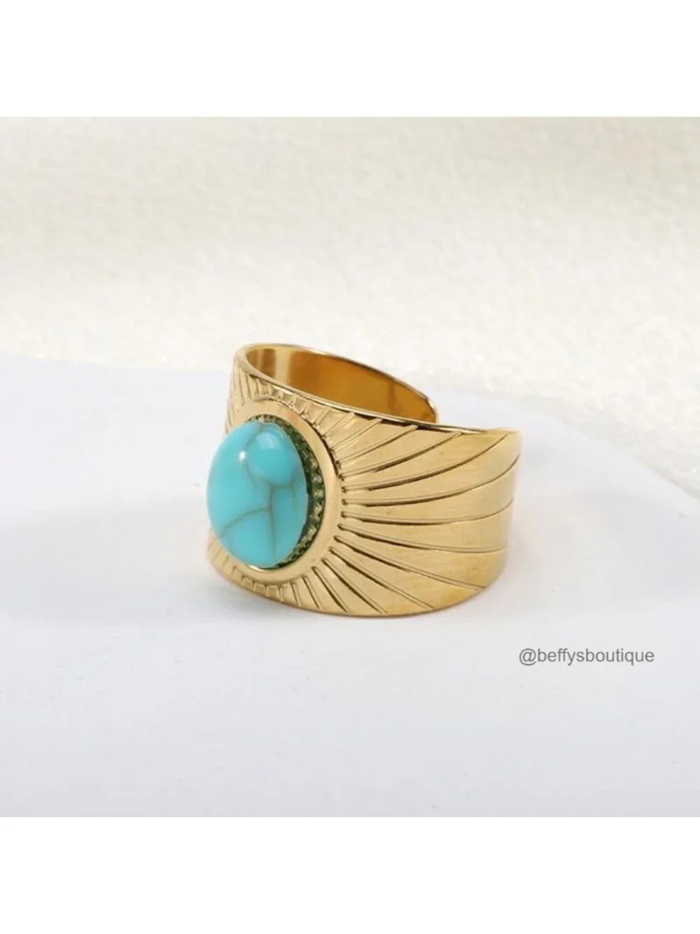 Adjustable Gold Plated Turquoise Ring, Statement Western Jewelry